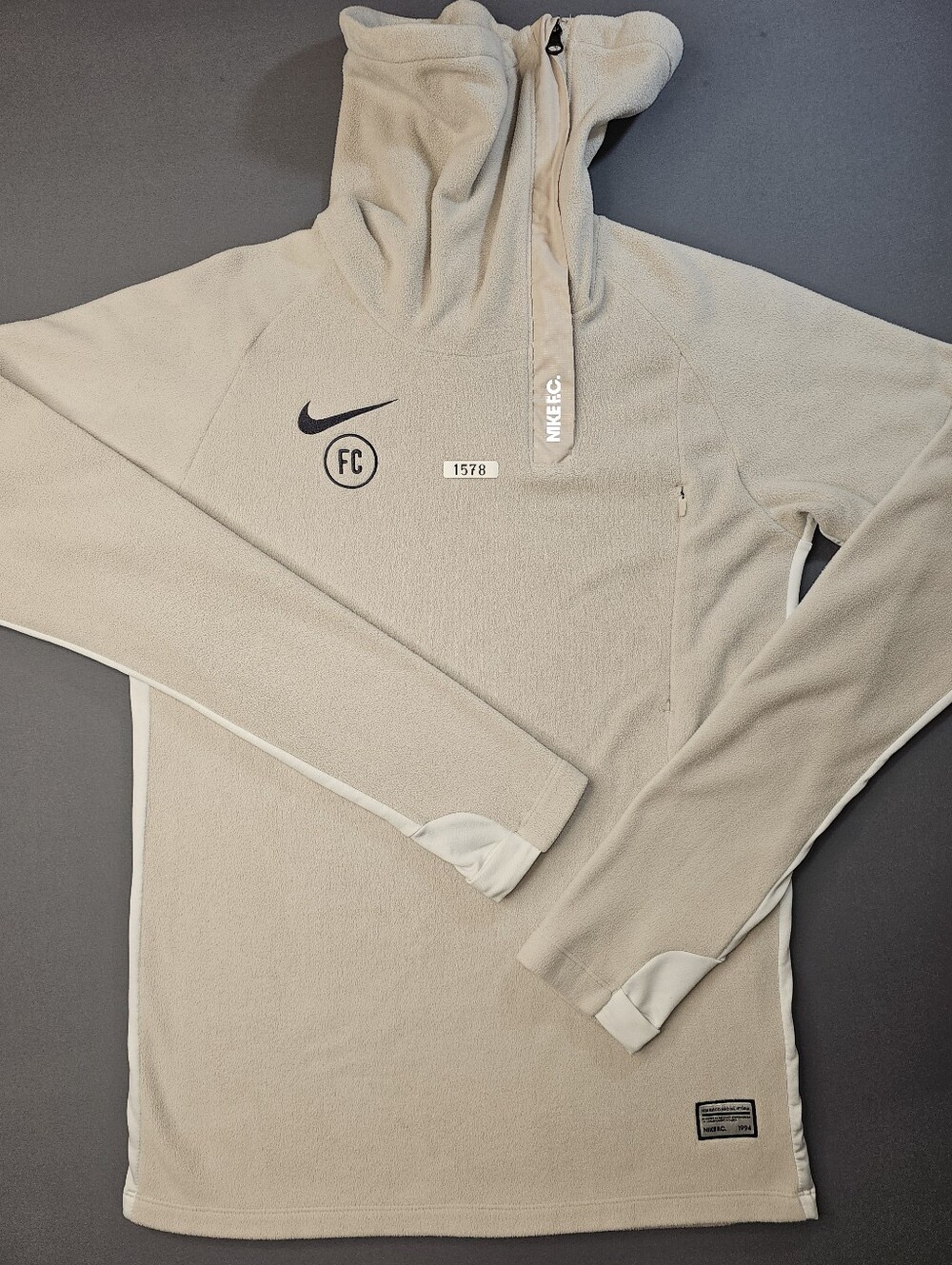 Nike F.C. Fleece Pullover Hoodie Snood Collar Beige Khaki Men's Size S